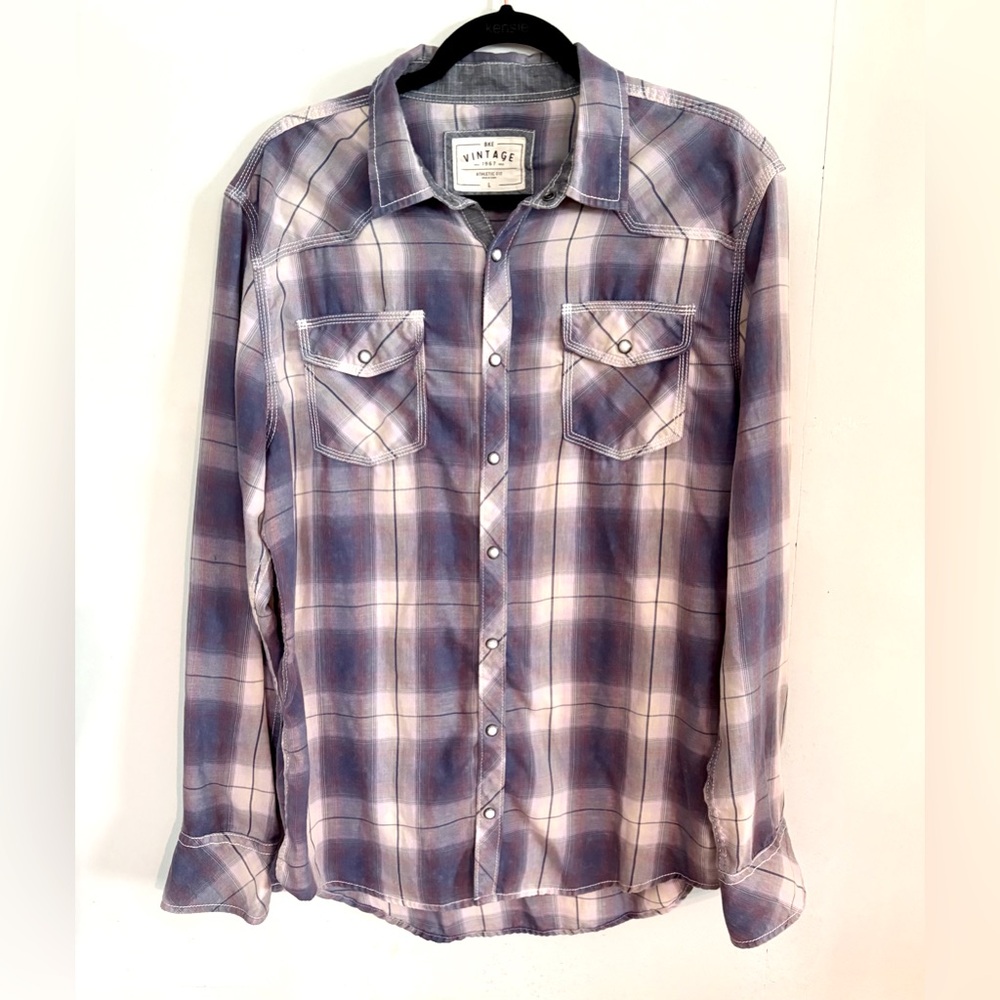 BKE Vintage, Athletic Fit Long Sleeve Plaid Shirt, Pearl Snap, Men’s Size Large